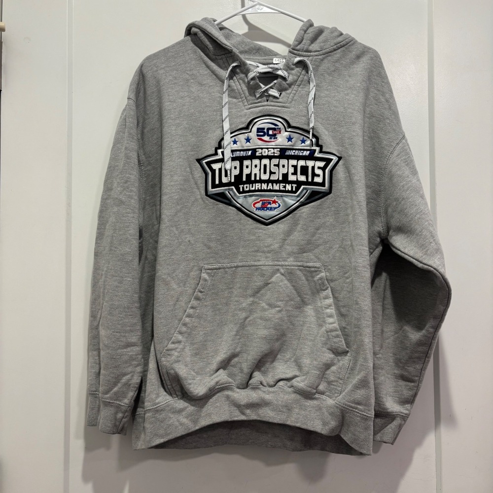 USA Hockey NAHL 2025 Top Prospects Tournament Lace Up Hoodie Gray Mens XL